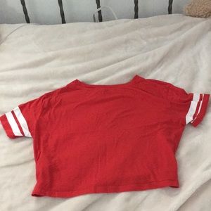 red crop top with white stripes